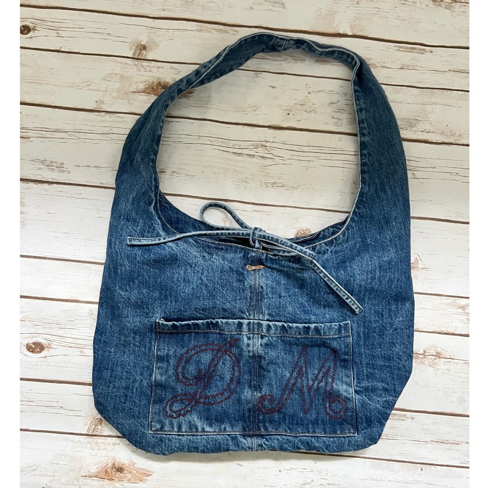 Damson Madder Hobo Bag Blue Denim Embroidered DM Logo OS